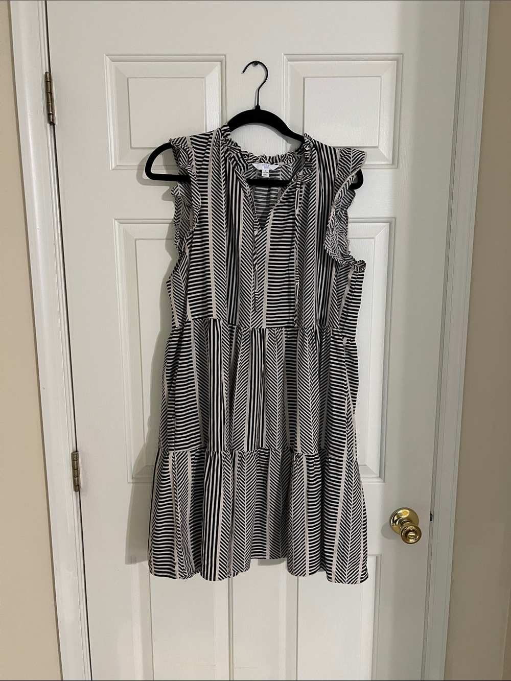 Time and Tru Black and White Striped Tiered Midi Dress